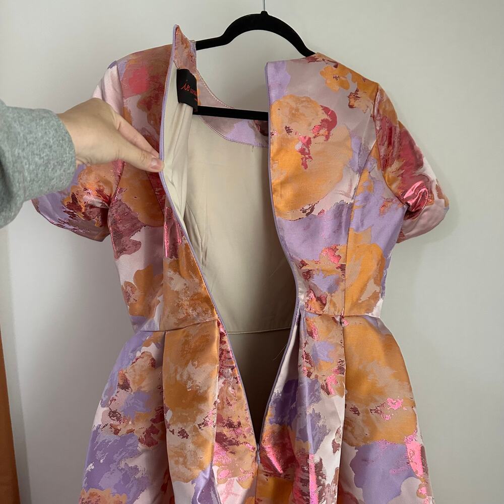 Io Couture Floral Foliage Pastel Fit & Flare Pleated Structured Mini Dress US 40 - Picture 3 of 12